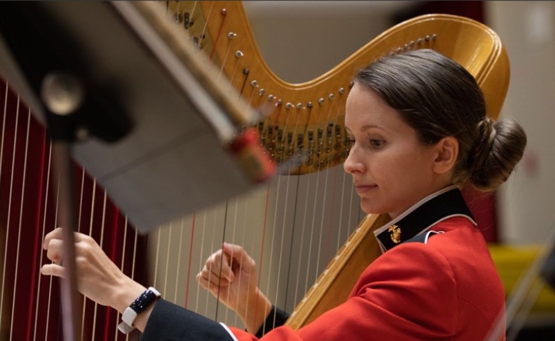 Taylor Fleshman playing the harp