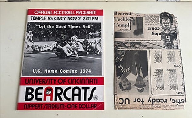 Bearcats football game program from 1974