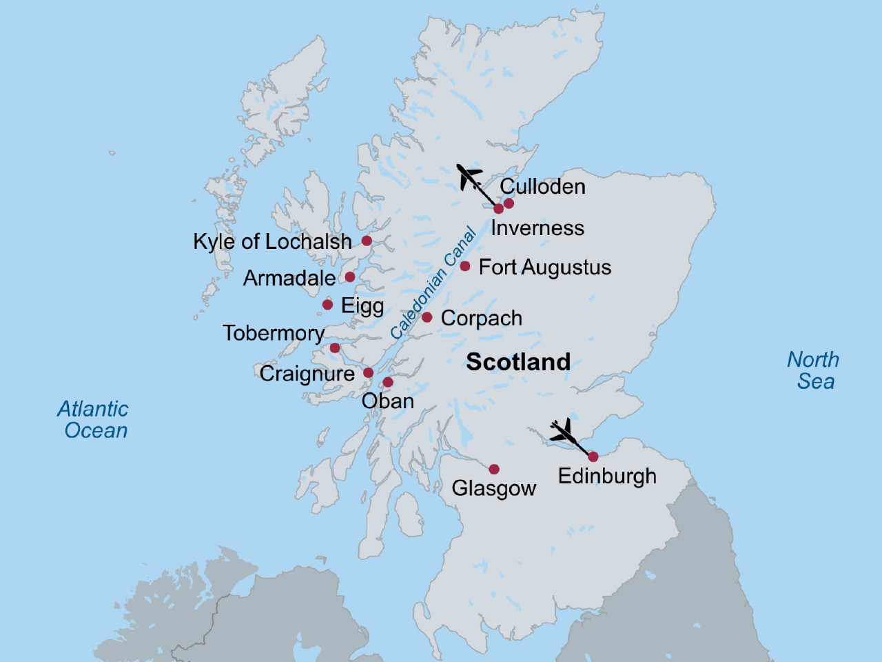 Scottish Highlands & Caledonian Canal Trip Map